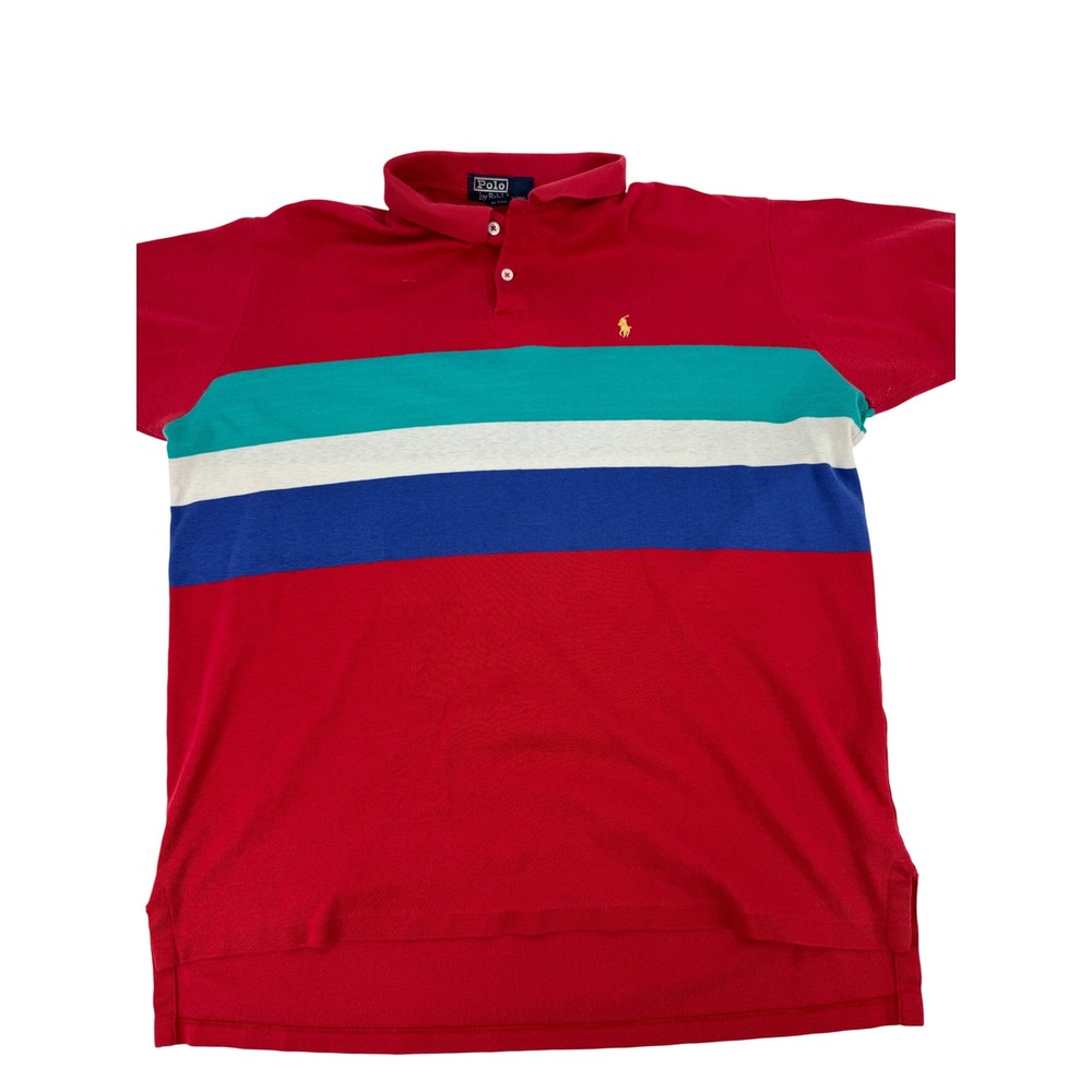 Vintage Polo Ralph Lauren Shirt Mens XXL Red Multi Stripe Short Sleeve USA 8858